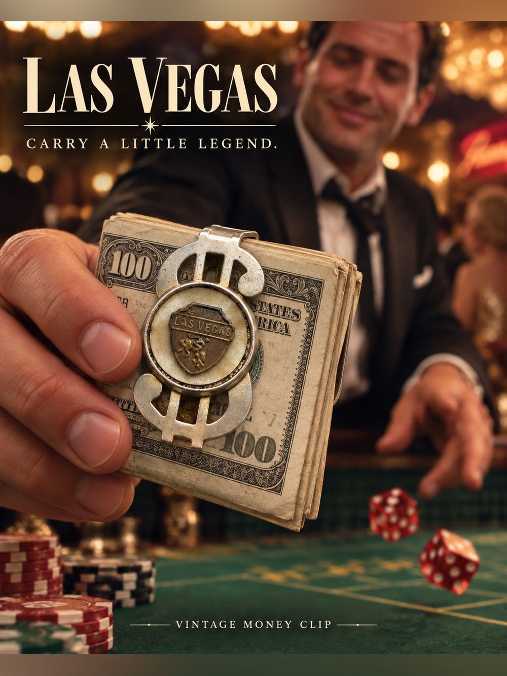 Vintage “Las Vegas” Money Clip with Pearl Inlay 💵